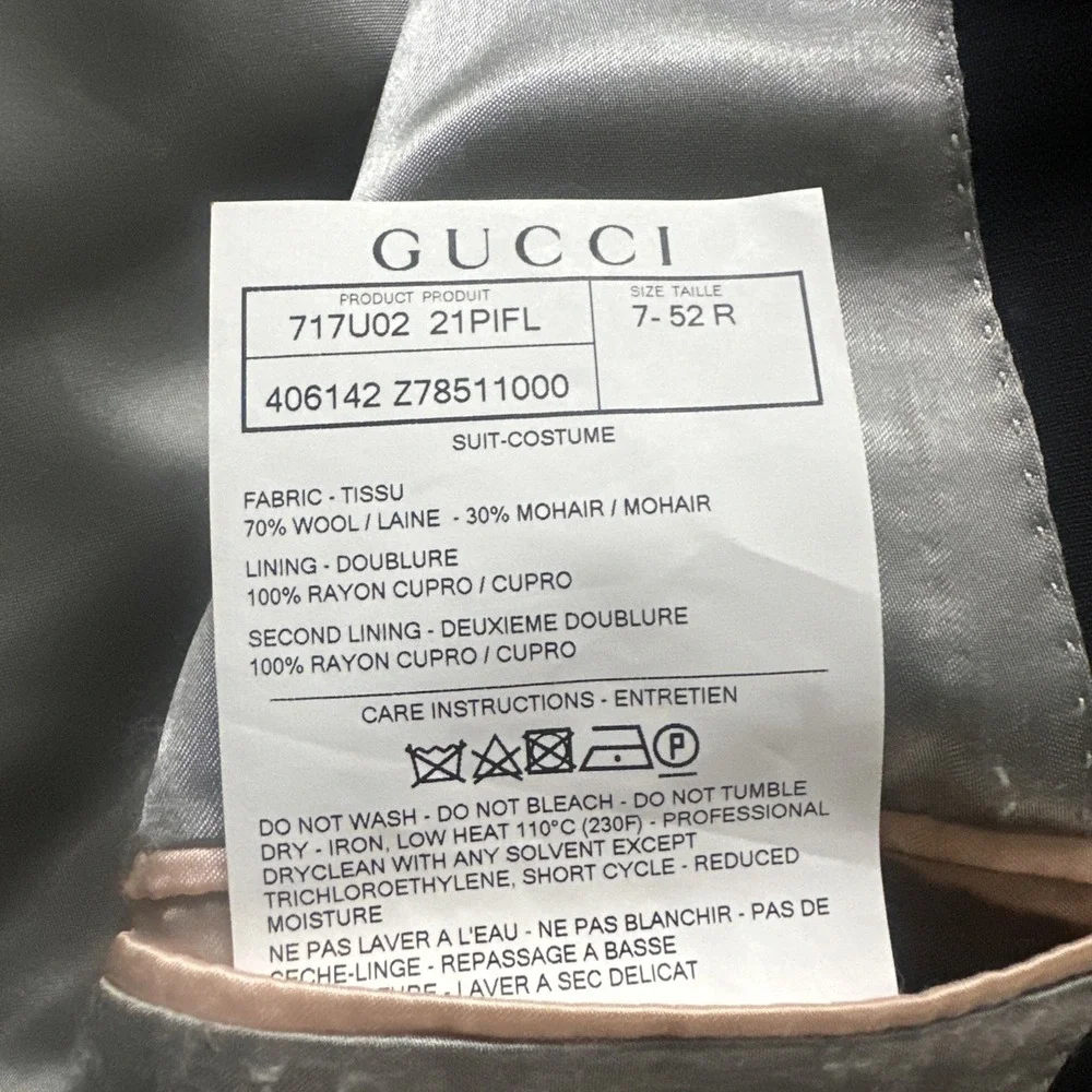 Gucci Men's Monaco Bee Logo 2 Piece Suit Jacket Pants 52R Made In Italy $2900
